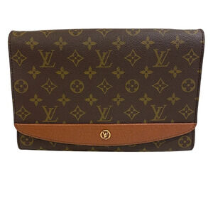 LOUIS VUITTON Bordeaux Red Monogram Shoulder Bag Handbag Clutch Brown